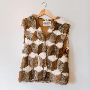 Rabbit fur and genuine leather vest